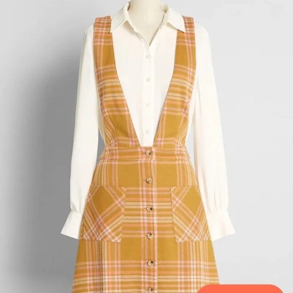 Modcloth Plaid Making the Grade Jumper Overall Dress Size 1X NWT